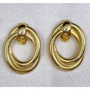 Vintage Signed Bluette Made in France Gold Tone Hoop Dress Clips Shoe Clips Pair